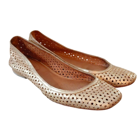 Corso como Gold Perforated Leather Flats Cut-out Metallic Loafers Size 8 - Picture 11 of 11